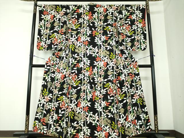 平和屋着物●上質な小紋　絞り　南天文　黒地　金彩　正絹　逸品　DAAQ3261ps