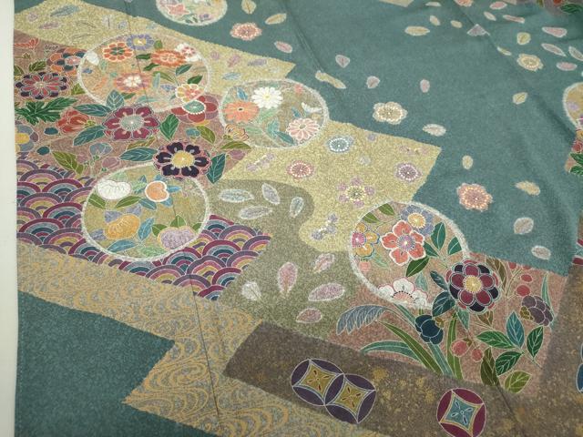 平和屋着物○訪問着 駒刺繍 絞り 花丸文 金彩 正絹 逸品 DAAQ3266ps