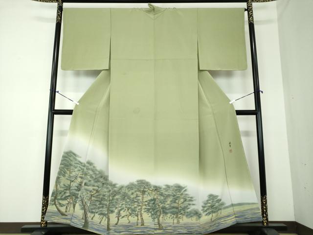 平和屋着物●染色作家　寺島利男　色留訪問着　手描き　松原　暈し染め　正絹　逸品　未使用　DAAQ3267ps