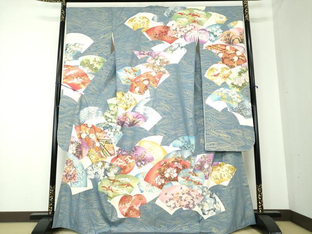 平和屋着物●豪華振袖　駒刺繍　地紙飛鶴花文　金彩　正絹　逸品　DAAQ3274ps