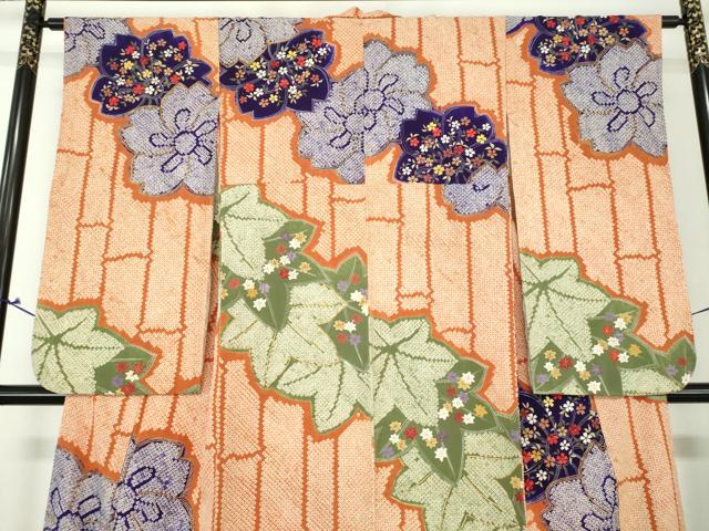 平和屋着物●小振袖　二尺袖　駒刺繍　絞り　舞桜楓　金糸　正絹　逸品　DAAQ3296ps 平和屋着物○小振袖 二尺袖 駒刺繍 絞り 舞桜楓 金糸