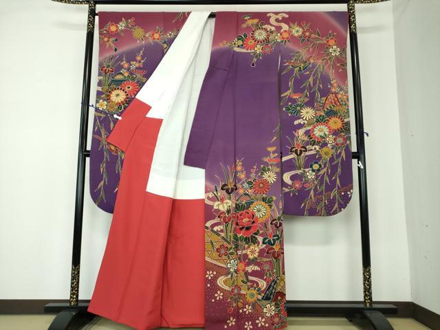 平和屋着物●豪華振袖　作家物　型染　花鳥風景　暈し染め　正絹　逸品　DAAQ3322ps 平和屋着物○豪華振袖 作家物 型染 花鳥風景 暈し染め 正絹