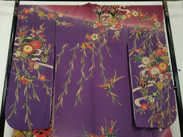 平和屋着物○豪華振袖 作家物 型染 花鳥風景 暈し染め 正絹