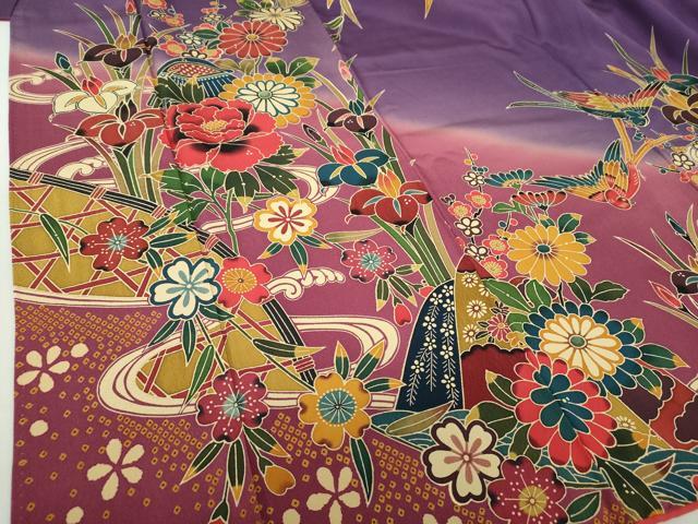 平和屋着物○豪華振袖 作家物 型染 花鳥風景 暈し染め 正絹