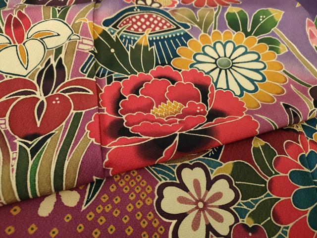 平和屋着物●豪華振袖　作家物　型染　花鳥風景　暈し染め　正絹　逸品　DAAQ3322ps 平和屋着物○豪華振袖 作家物 型染 花鳥風景 暈し染め 正絹