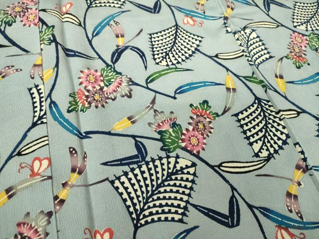 平和屋着物○希少 伊差川洋子 本場琉球紅型 小紋 蜻蛉 草花文 正絹 逸品 