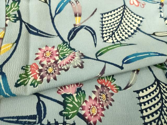 平和屋着物○希少 伊差川洋子 本場琉球紅型 小紋 蜻蛉 草花文 正絹 逸品 