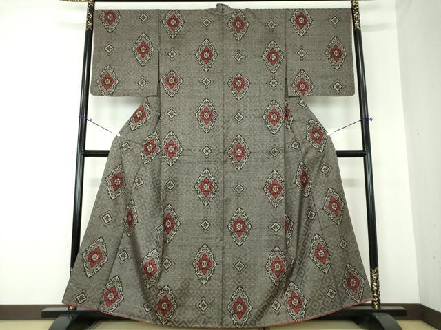 平和屋着物□希少 本場大島紬 龍郷絣 アンサンブル 羽織紐天然石付き