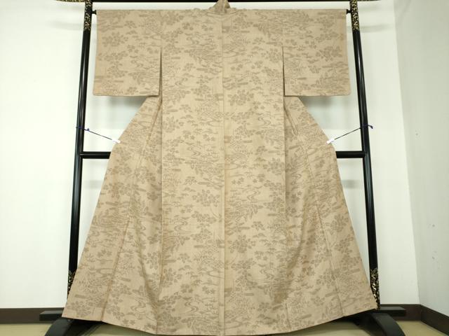 平和屋着物●結城紬　100亀甲　流水風景花文　正絹　逸品　DAAQ3372ps 平和屋着物○結城紬 100亀甲 流水風景花文 正絹 逸品 DAAQ3372ps