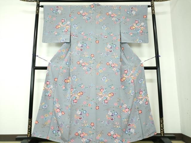 平和屋着物●上質な小紋　型染　立波冊子花絵巻　正絹　逸品　未使用　DAAQ3373ps