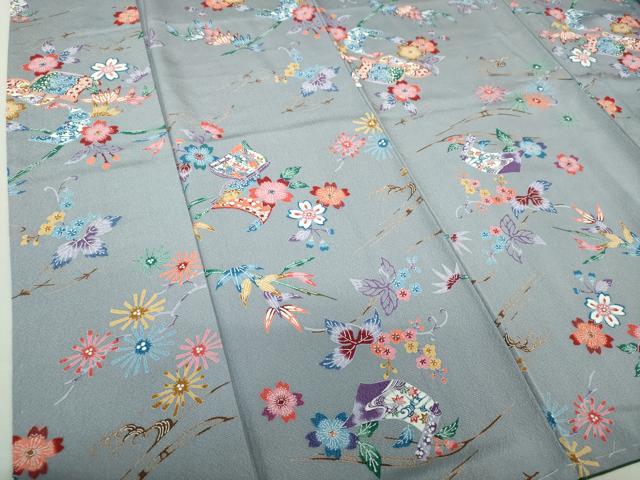 平和屋着物○上質な小紋 型染 立波冊子花絵巻 正絹 逸品 未