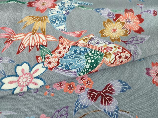 平和屋着物●上質な小紋　型染　立波冊子花絵巻　正絹　逸品　未使用　DAAQ3373ps
