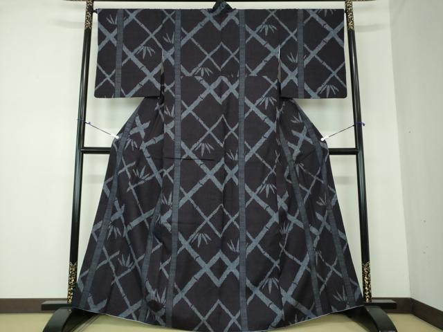 平和屋着物●結城紬　100亀甲　笹竹文　正絹　逸品　DAAQ3374ps