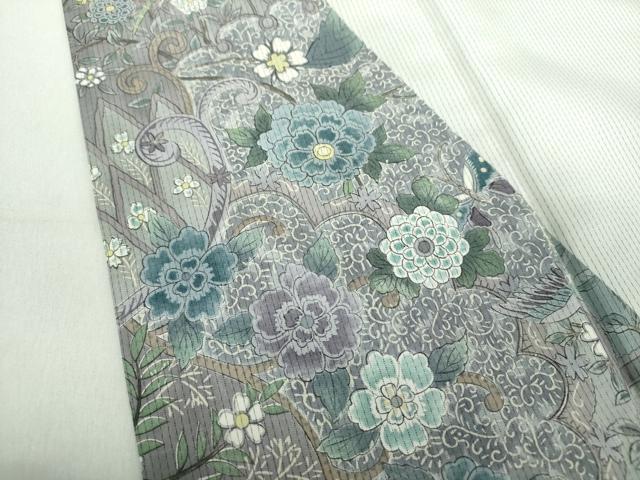 平和屋着物○本場縞大島紬 訪問着 舞蝶花間道 魚 正絹