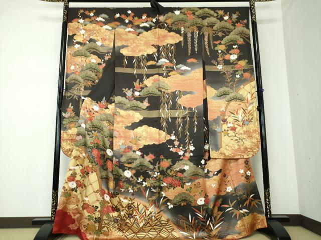 平和屋着物●豪華振袖　駒刺繍　雲取り籬花文　暈し染め　金彩　正絹　逸品　DAAQ3507ps