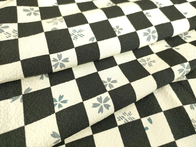 平和屋着物▽上質な小紋　単衣　市松舞桜　正絹　逸品　DAAQ3563az