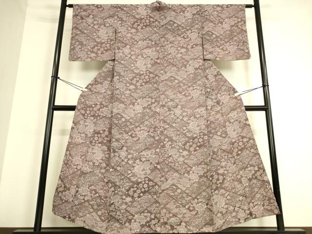 平和屋着物▽上質なお召　単衣　天目織　吉祥花尽くし　正絹　逸品　DAAQ3564az 平和屋着物▽上質なお召 単衣 天目織 吉祥花尽くし 正絹 逸品