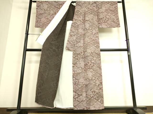 平和屋着物▽上質なお召　単衣　天目織　吉祥花尽くし　正絹　逸品　DAAQ3564az 平和屋着物▽上質なお召 単衣 天目織 吉祥花尽くし 正絹 逸品