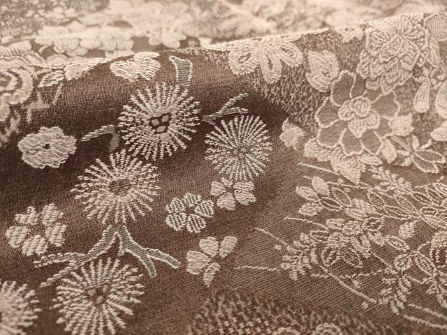 平和屋着物▽上質なお召 単衣 天目織 吉祥花尽くし 正絹 逸品