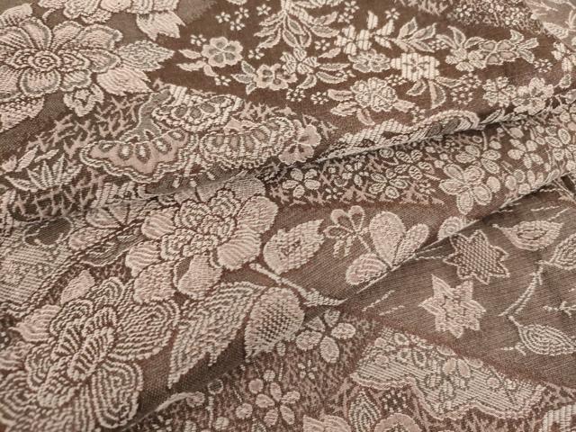 平和屋着物▽上質なお召　単衣　天目織　吉祥花尽くし　正絹　逸品　DAAQ3564az