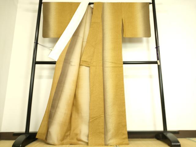 平和屋着物▽上質な紬　単衣　葉尽くし　暈し染め　正絹　逸品　DAAQ3571az_1