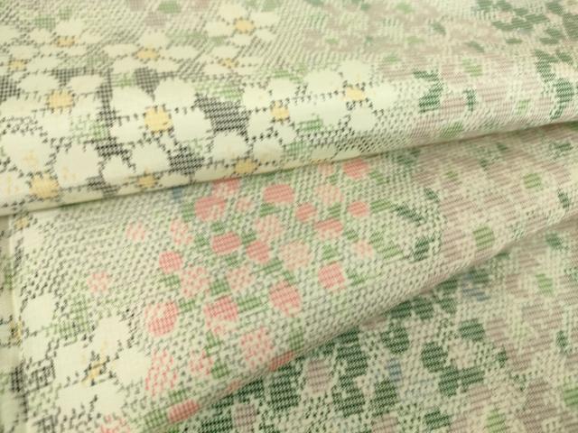 平和屋着物▽上質な紬　単衣　花尽くし　正絹　逸品　DAAQ3611az