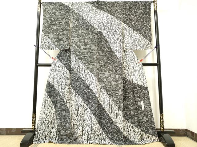 平和屋着物●伝統工芸士　水谷滉　訪問着　樹林草花文　たたき染め　正絹　逸品　DAAR0135yyy