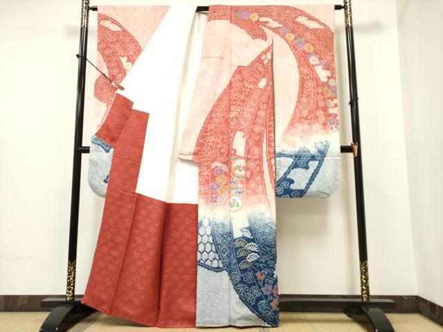 平和屋着物●豪華振袖　駒刺繍　絞り　吉祥花熨斗文　金銀彩　正絹　逸品　DAAQ3239ps 平和屋着物○豪華振袖 駒刺繍 絞り 吉祥花熨斗文 金銀彩 正絹