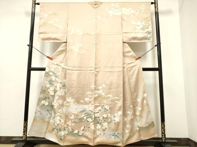 平和屋着物●訪問着　作家物　駒刺繍　草花文　金彩　正絹　逸品　DAAR0170yyy