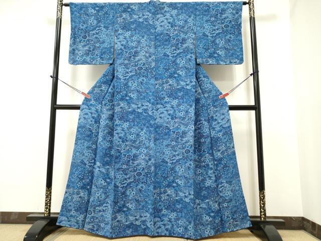 平和屋着物▽上質な小紋　単衣　あられ文　鬼しぼ縮緬　正絹　逸品　AAAZ9286fy 平和屋着物▽上質な小紋 単衣 あられ文 鬼しぼ縮緬 正絹 逸品