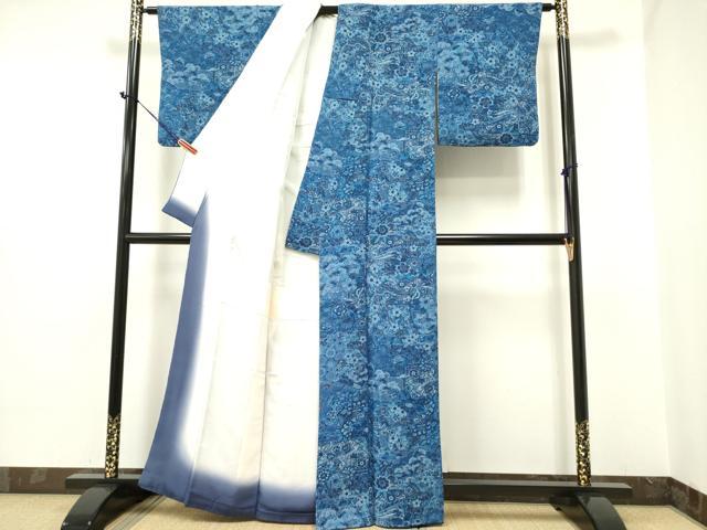 平和屋着物▽上質な小紋 単衣 型染め 更紗花文 正絹 逸品