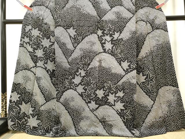 平和屋着物○訪問着 総絞り 遠山楓文 黒地 正絹 逸品 DAAR0217yyy