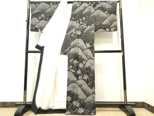 平和屋着物○訪問着 総絞り 遠山楓文 黒地 正絹 逸品 DAAR0217yyy