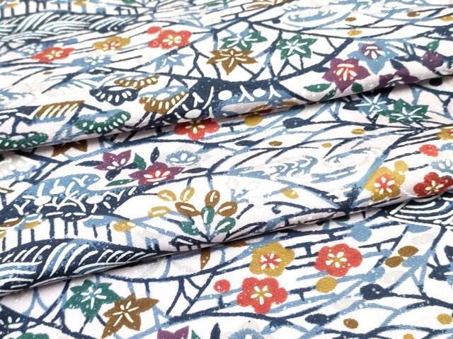 平和屋着物●上質な小紋　型染　風景草花文　正絹　逸品　DAAR0236yyy