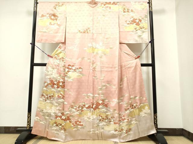 平和屋着物●訪問着　駒刺繍　吉祥花文　松竹梅　暈し染め　金彩　反端付き　正絹　逸品　DAAR0265yyy
