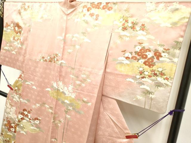 平和屋着物●訪問着　駒刺繍　吉祥花文　松竹梅　暈し染め　金彩　反端付き　正絹　逸品　DAAR0265yyy 平和屋着物○訪問着 駒刺繍 吉祥花文 松竹梅 暈し染め 金彩