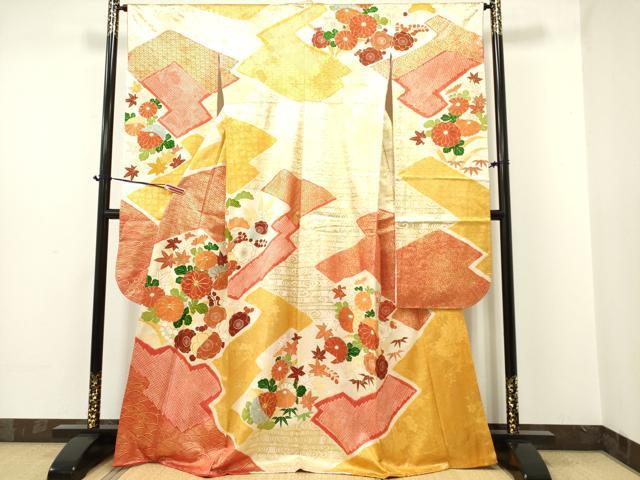 平和屋着物●豪華振袖　駒刺繍　絞り　草花文　金彩　正絹　逸品　DAAR0277yyy
