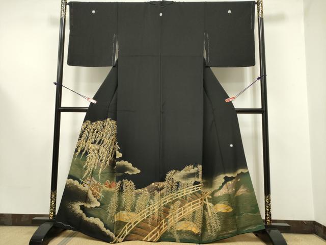 平和屋着物●豪華黒留袖　鴛鴦　渡橋文　金糸　正絹　逸品　DAAR0280yyy