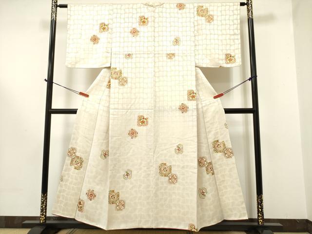 平和屋着物●上質な小紋　花絵皿文　金彩　正絹　逸品　DAAR0293yyy