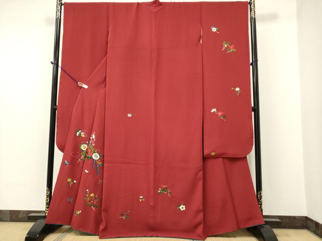 ナ4【26】◆逸品◆正絹◆色無地フルセット　 ◆地模様（花文様刺繍） 000000009102_OnUp0QH.jpg