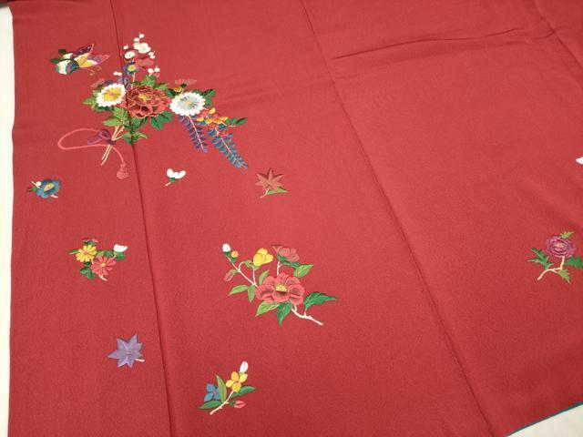 平和屋着物○豪華振袖 駒刺繍 総刺繍 舞蝶草花文 金糸 正絹