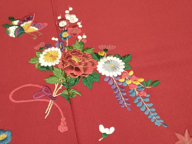 平和屋着物○豪華振袖 駒刺繍 総刺繍 舞蝶草花文 金糸 正絹