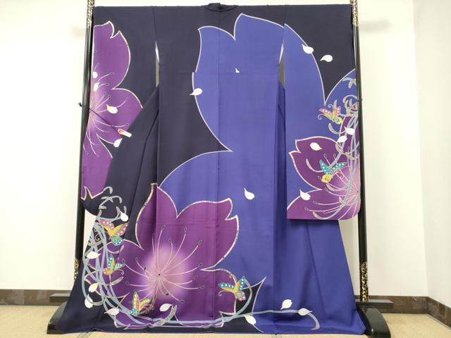 振袖フルセット豪華振袖　駒刺繍　舞蝶花丸文　金彩　正絹 平和屋着物○豪華振袖 駒刺繍 総刺繍 舞蝶花文 金彩 正絹