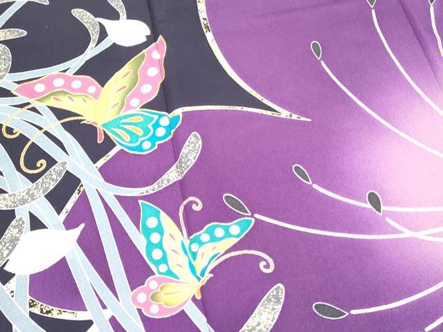 平和屋着物○豪華振袖 抽象地紋 本紫色 ロング丈 正絹 逸品 DAAY5511ud