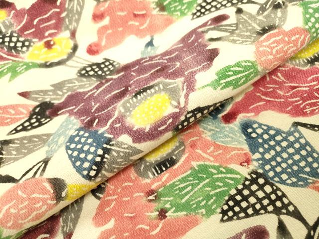 平和屋着物●九寸名古屋帯　紬地　型染　草花　正絹　逸品　DAAR0669fe 平和屋着物○九寸名古屋帯 紬地 型染 草花 正絹 逸品 DAAR0669fe