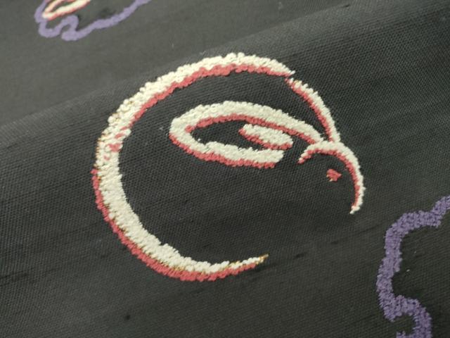 平和屋着物○両面 六通柄袋帯 紬地 雪輪兎 黒地 正絹 逸品