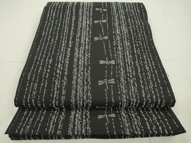 平和屋着物○両面 六通柄袋帯 紬地 雪輪兎 黒地 正絹 逸品