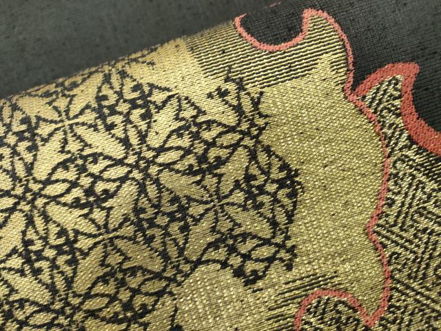 平和屋着物●六通柄袋帯　紬地　吉祥雪輪文　金糸　正絹　逸品　DAAR0712fe 平和屋着物○六通柄袋帯 紬地 吉祥雪輪文 金糸 正絹 逸品