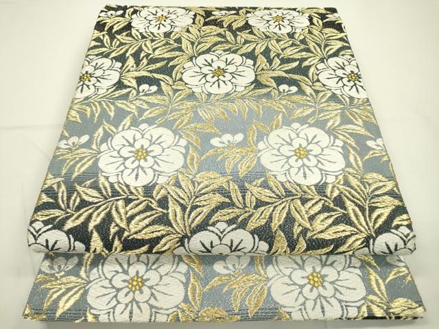 平和屋着物●六通柄袋帯　綴唐織　藍染　梅花唐地文　金糸　正絹　逸品　DAAR0722fe