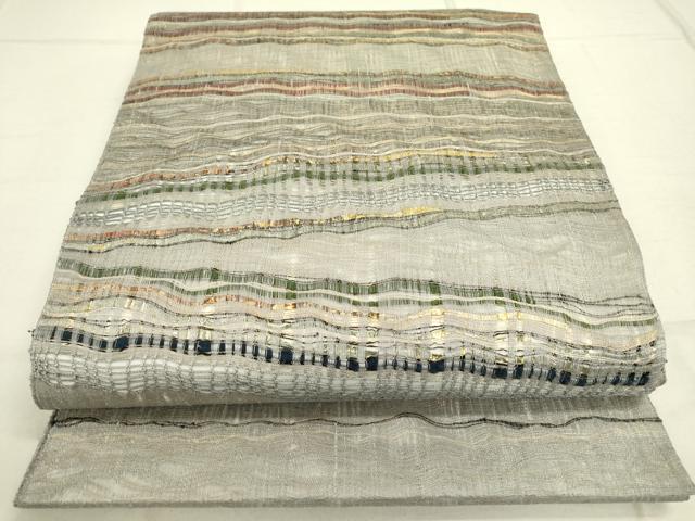 平和屋着物▽西陣　老舗　渡文謹製　手織　すくひ　両面　六通柄袋帯　スリーシーズン　春夏秋　横段文　金銀彩　正絹　逸品　DAAR0765fe